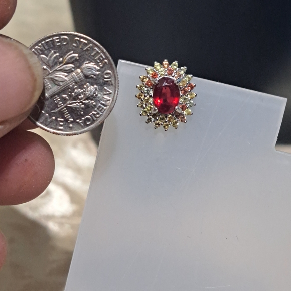 7x5mm Oval cut ruby w multicolored sapphire accent 925 w 14kwgp NWT - Picture 3 of 8